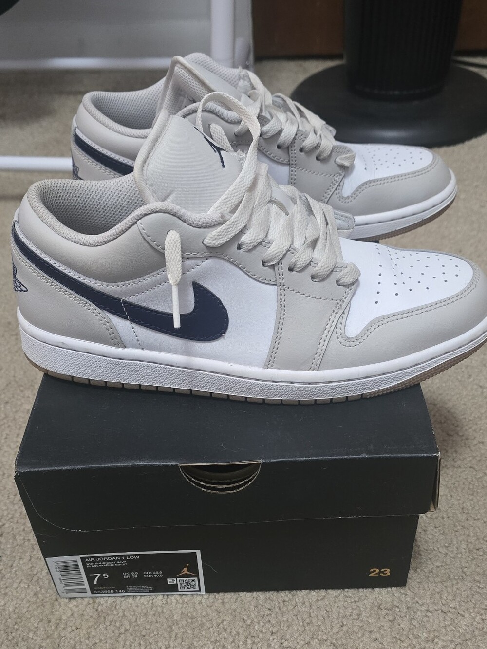 Jordan Low Top Sneakers - White, Light Gray & Navy